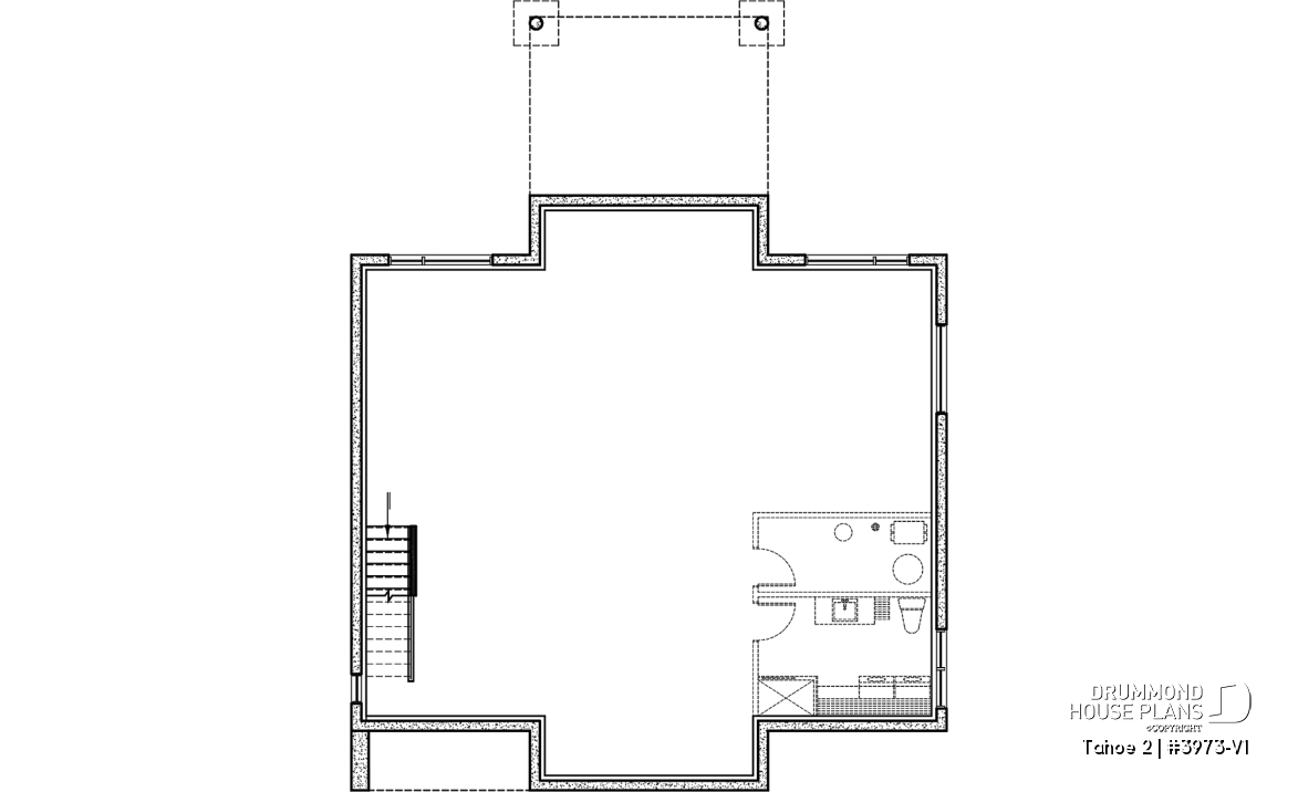 Basement - Scandinavian one-storey house plan, 2 bedrooms, large kitchen, open concept, mudroom, pantry - Tahoe 2