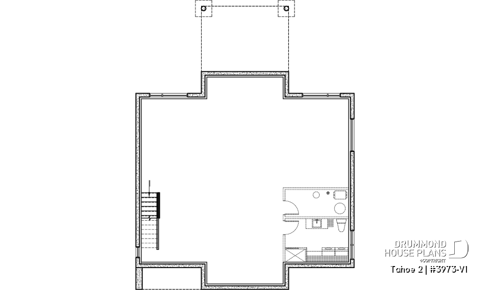 Basement - Scandinavian one-storey house plan, 2 bedrooms, large kitchen, open concept, mudroom, pantry - Tahoe 2