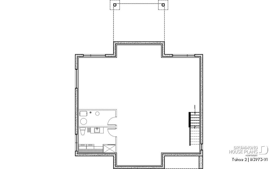 Basement - Scandinavian one-storey house plan, 2 bedrooms, large kitchen, open concept, mudroom, pantry - Tahoe 2