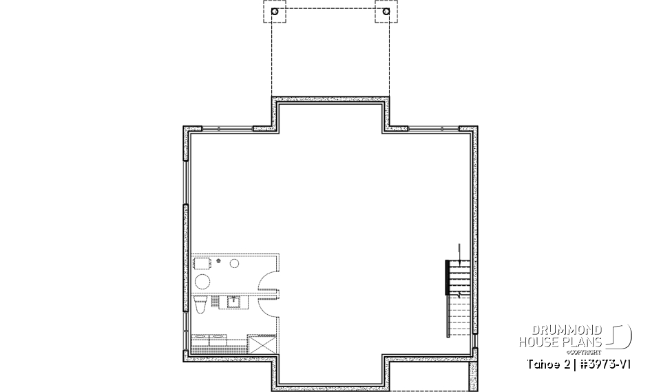 Basement - Scandinavian one-storey house plan, 2 bedrooms, large kitchen, open concept, mudroom, pantry - Tahoe 2