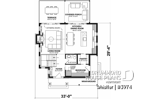 1st level - House plan with loft bedroom (total of 3 beds), open floor plan, fireplace and more - Whistler