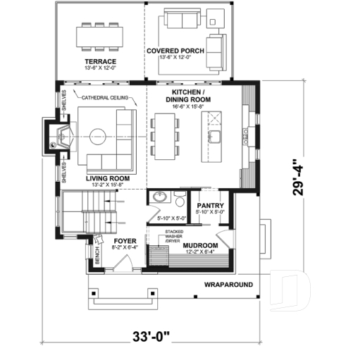 1st level - House plan with loft bedroom (total of 3 beds), open floor plan, fireplace and more - Whistler