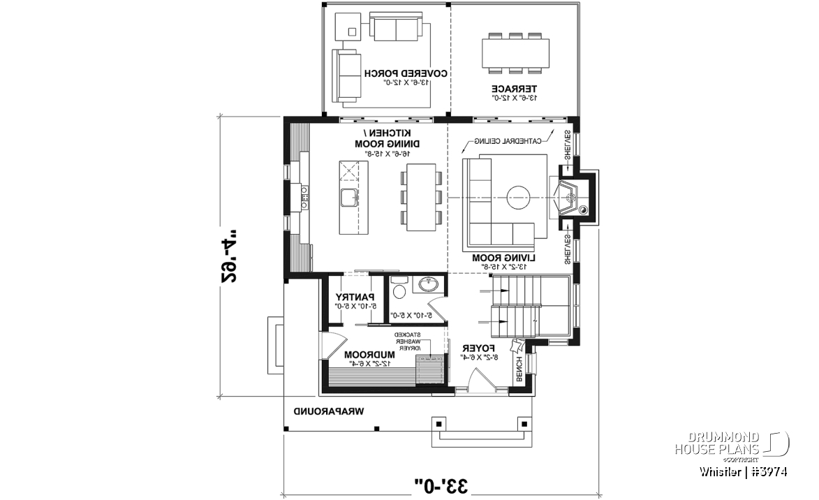 1st level - House plan with loft bedroom (total of 3 beds), open floor plan, fireplace and more - Whistler