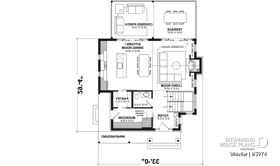1st level - House plan with loft bedroom (total of 3 beds), open floor plan, fireplace and more - Whistler