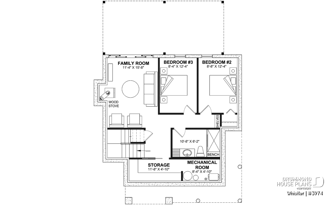 Basement - House plan with loft bedroom (total of 3 beds), open floor plan, fireplace and more - Whistler
