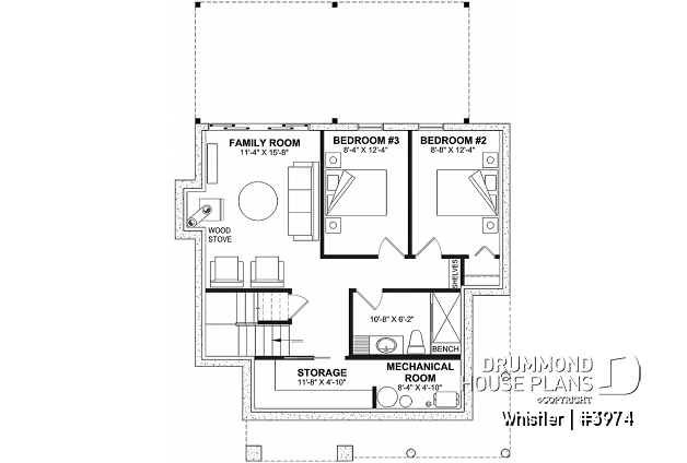 Basement - House plan with loft bedroom (total of 3 beds), open floor plan, fireplace and more - Whistler