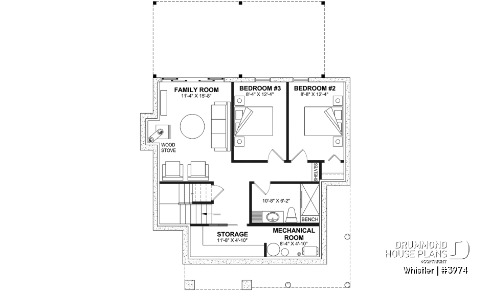 Basement - House plan with loft bedroom (total of 3 beds), open floor plan, fireplace and more - Whistler