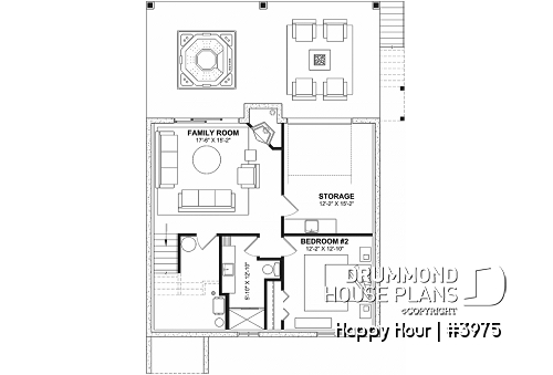 Basement - Cottage house plan with 3 stunning separate outdoor terraces, and open floor plan inside! - Happy Hour