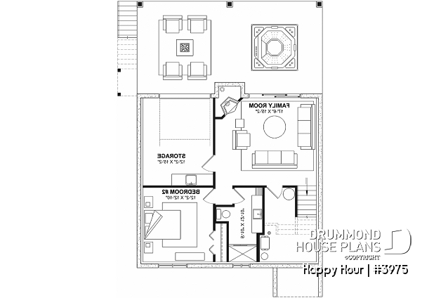 Basement - Cottage house plan with 3 stunning separate outdoor terraces, and open floor plan inside! - Happy Hour