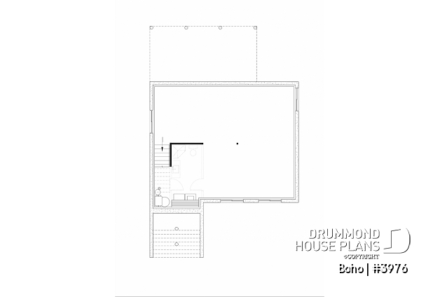 Unfinished basement of house plan 3976 Unfinished basement - Small modern one-storey home with finished basement for a total of 4 bedrooms, 2 family rooms and 2.5 baths - Boho