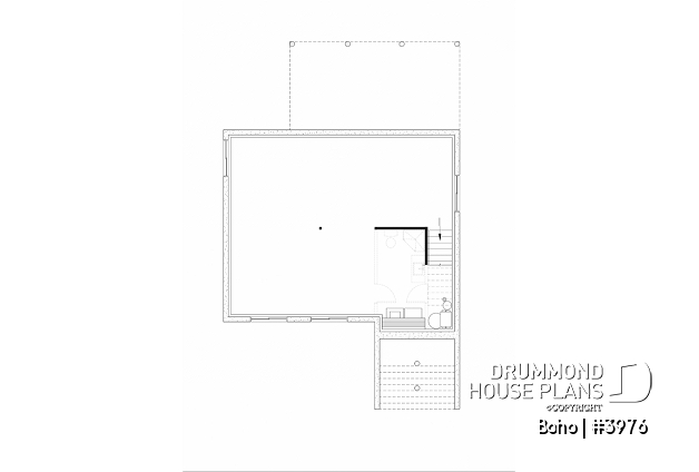 Unfinished basement of house plan 3976 Unfinished basement - Small modern one-storey home with finished basement for a total of 4 bedrooms, 2 family rooms and 2.5 baths - Boho