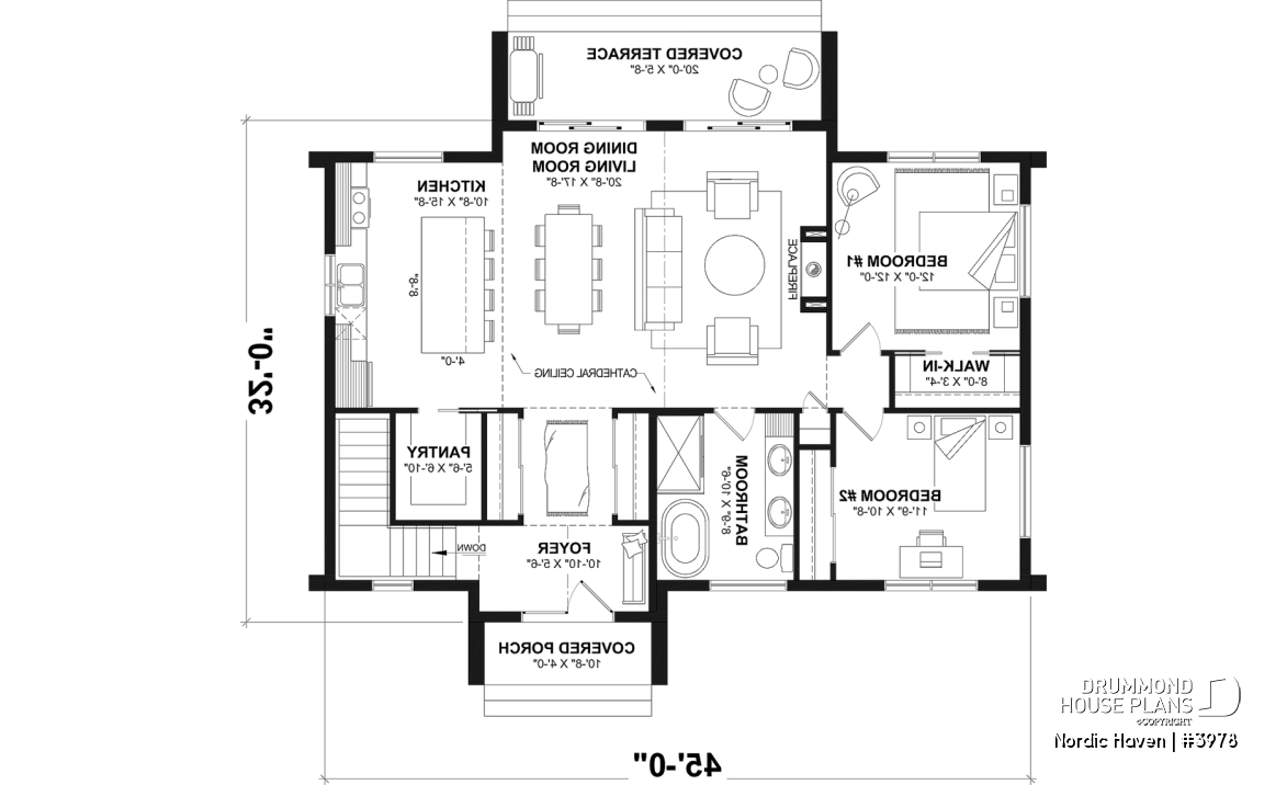 1st level - Scandinavian House Design Nordic Haven – 1,329 Sq.Ft., Open Living, Cathedral Ceilings, Covered Deck - Nordic Haven