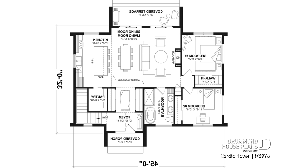 1st level - Scandinavian House Design Nordic Haven – 1,329 Sq.Ft., Open Living, Cathedral Ceilings, Covered Deck - Nordic Haven
