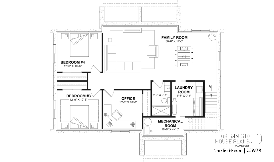 Finished basement (Optional $) - Scandinavian House Design Nordic Haven – 1,329 Sq.Ft., Open Living, Cathedral Ceilings, Covered Deck - Nordic Haven