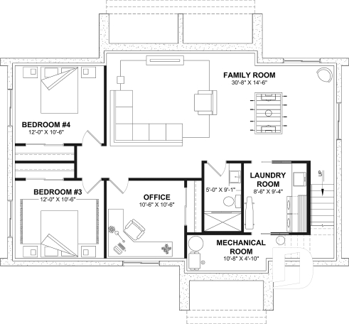 Finished basement (Optional $) - Scandinavian House Design Nordic Haven – 1,329 Sq.Ft., Open Living, Cathedral Ceilings, Covered Deck - Nordic Haven