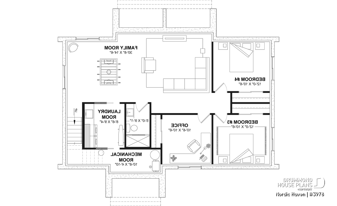 Finished basement (Optional $) - Scandinavian House Design Nordic Haven – 1,329 Sq.Ft., Open Living, Cathedral Ceilings, Covered Deck - Nordic Haven