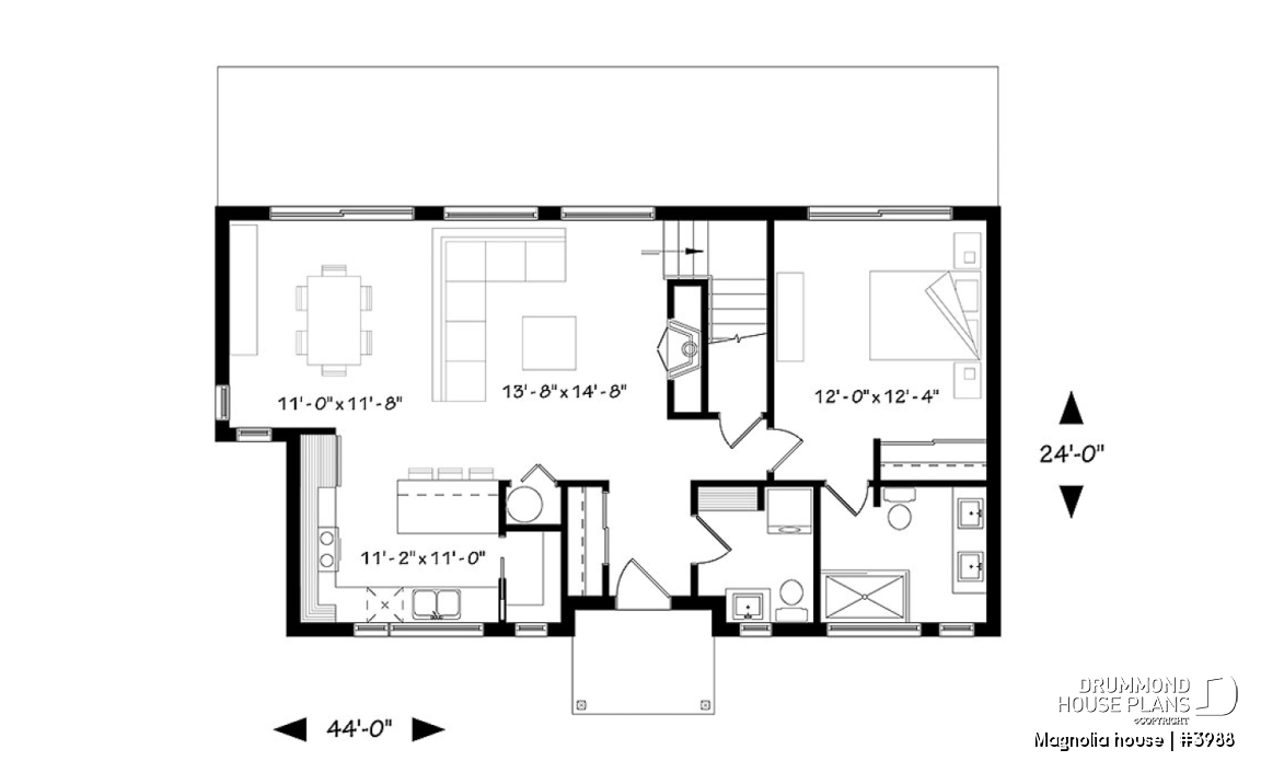 1st level - Modern Farmhouse home plan with open concept, great kitchen with island, master bedroom with ensuite and more - Magnolia house