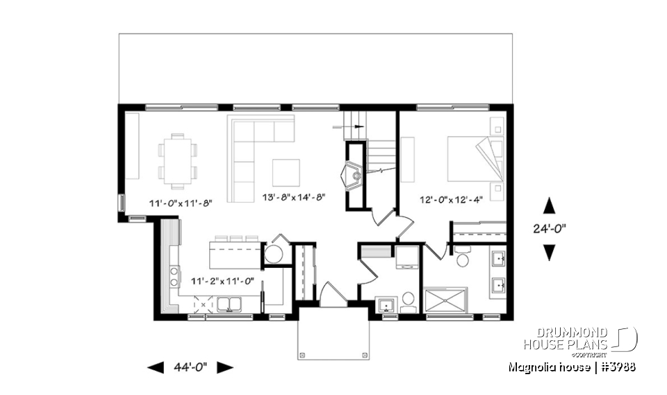 1st level - Modern Farmhouse home plan with open concept, great kitchen with island, master bedroom with ensuite and more - Magnolia house