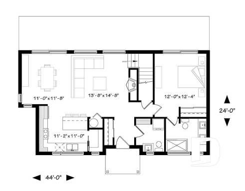 1st level - Modern Farmhouse home plan with open concept, great kitchen with island, master bedroom with ensuite and more - Magnolia house