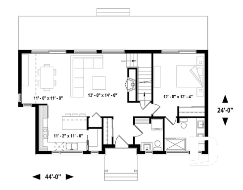 1st level - Modern Farmhouse home plan with open concept, great kitchen with island, master bedroom with ensuite and more - Magnolia house 2