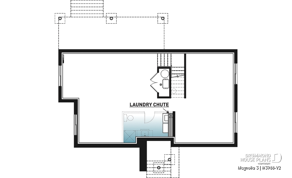 Basement - Mid-century 4 bedroom house plan with master suite, open floor plan, 9' ceiling on main floor - Magnolia 3