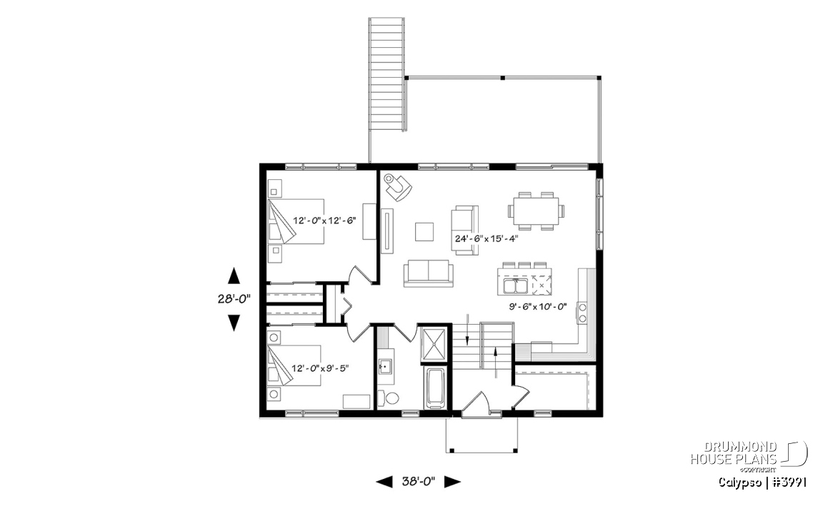 1st level - Split entry, Modern style cottage plan, up to 4 bedrooms, walk-out basement, covered terrace, open floor plan - Calypso