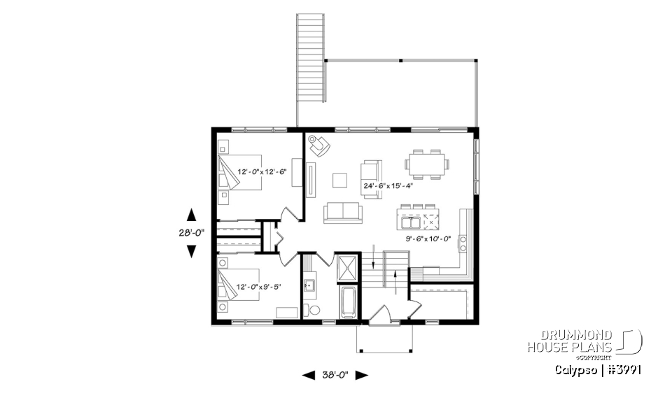 1st level - Split entry, Modern style cottage plan, up to 4 bedrooms, walk-out basement, covered terrace, open floor plan - Calypso