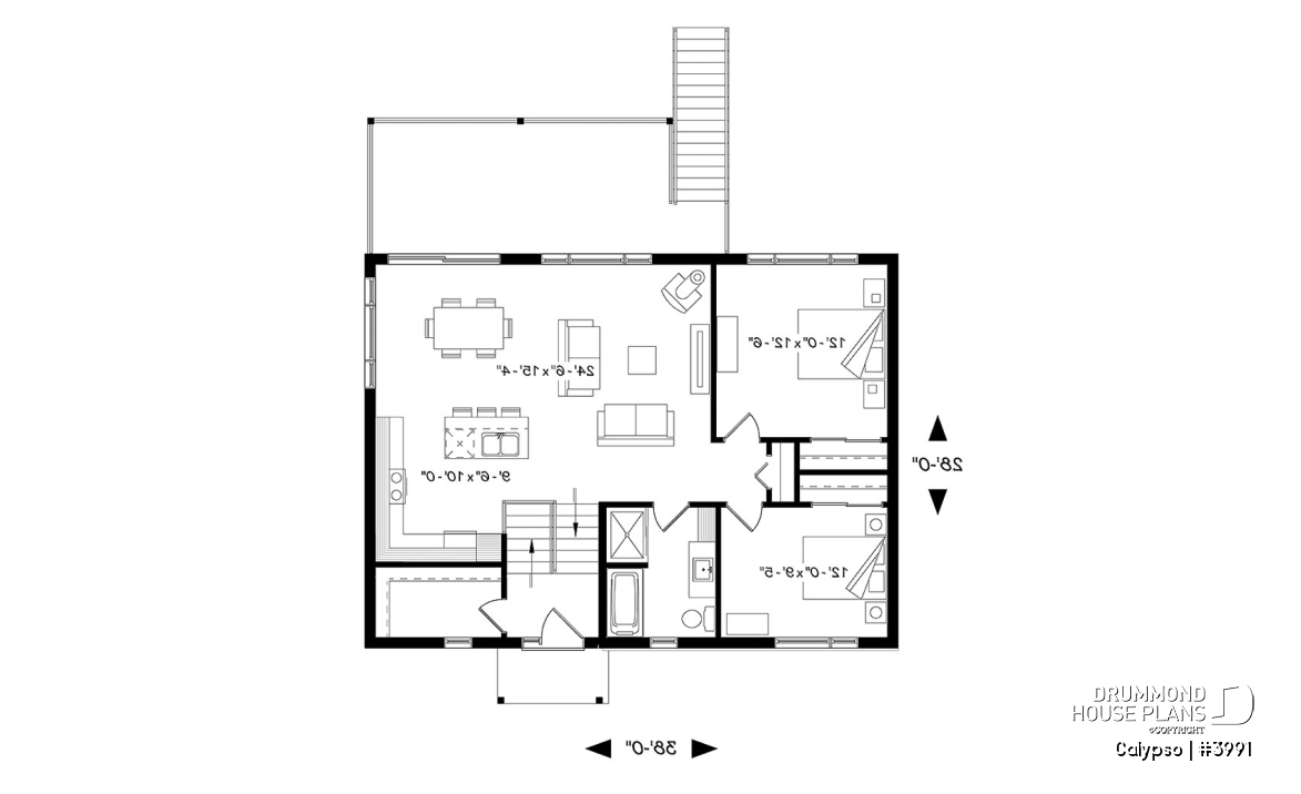 1st level - Split entry, Modern style cottage plan, up to 4 bedrooms, walk-out basement, covered terrace, open floor plan - Calypso