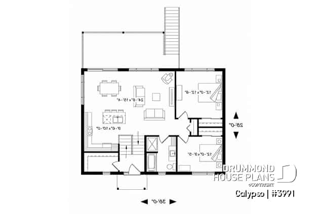 1st level - Split entry, Modern style cottage plan, up to 4 bedrooms, walk-out basement, covered terrace, open floor plan - Calypso