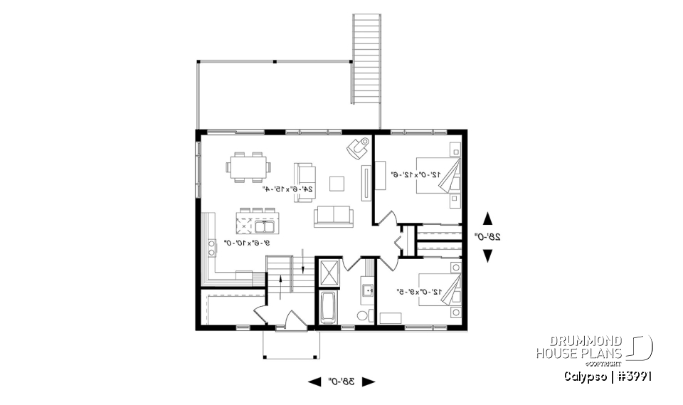1st level - Split entry, Modern style cottage plan, up to 4 bedrooms, walk-out basement, covered terrace, open floor plan - Calypso