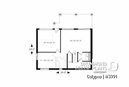 Basement - Split entry, Modern style cottage plan, up to 4 bedrooms, walk-out basement, covered terrace, open floor plan - Calypso