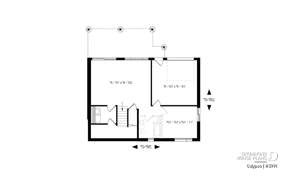 Basement - Split entry, Modern style cottage plan, up to 4 bedrooms, walk-out basement, covered terrace, open floor plan - Calypso