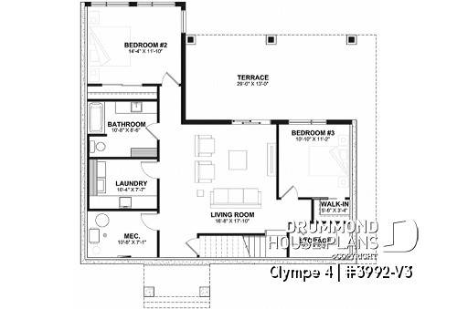 Basement - 3 bedroom waterfront cottage plan with walkout basement, 2 covered terraces, cathedral ceiling and more! - Olympe 4