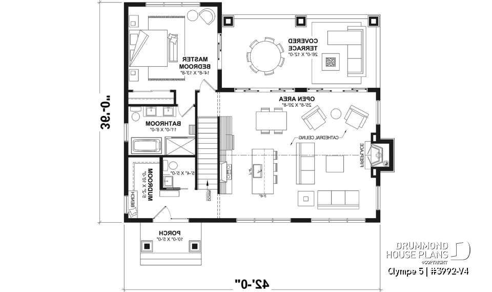 1st level - 4-Bedroom Walkout Basement House Plan with Two Large Covered Terraces - Olympe 5