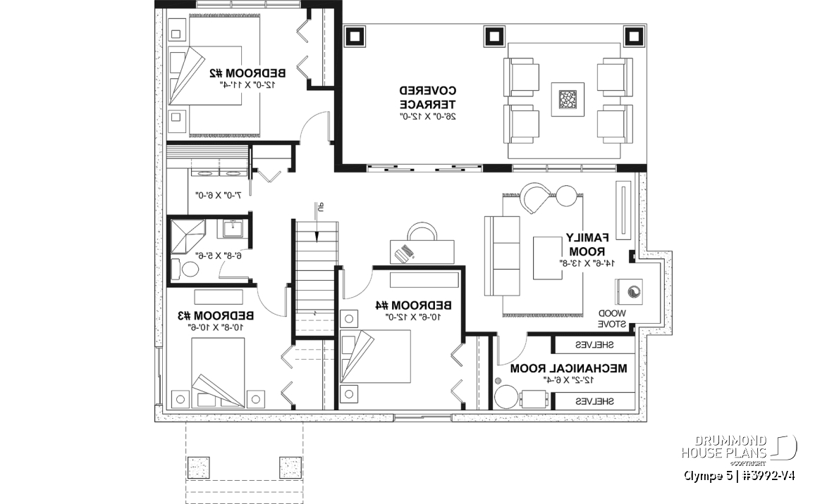 Finished basement - 4-Bedroom Walkout Basement House Plan with Two Large Covered Terraces - Olympe 5