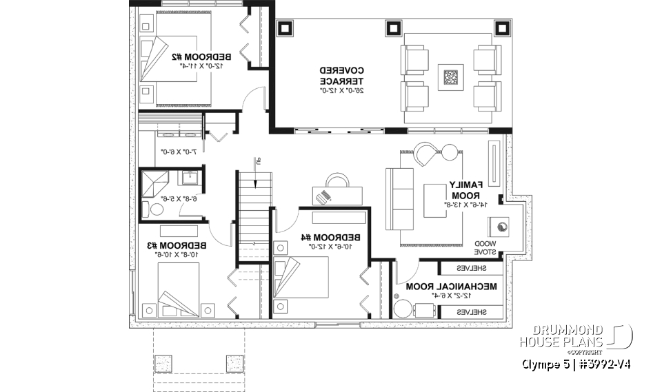 Finished basement - 4-Bedroom Walkout Basement House Plan with Two Large Covered Terraces - Olympe 5