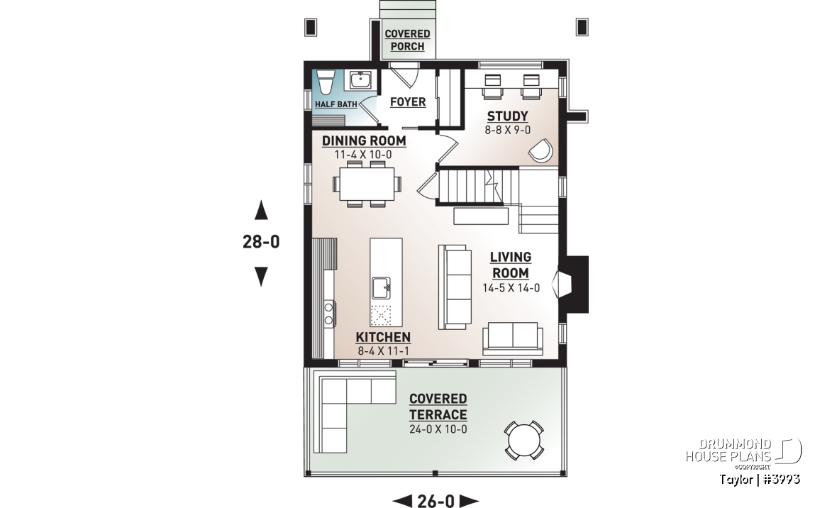 1st level - Modern cottage plan, 2-3 bedrooms, 2 large terraces, panoramic views, 2 fireplaces, large kitchen island - Taylor