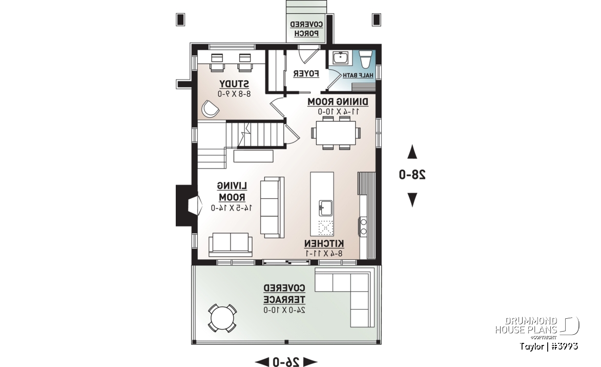 1st level - Modern cottage plan, 2-3 bedrooms, 2 large terraces, panoramic views, 2 fireplaces, large kitchen island - Taylor