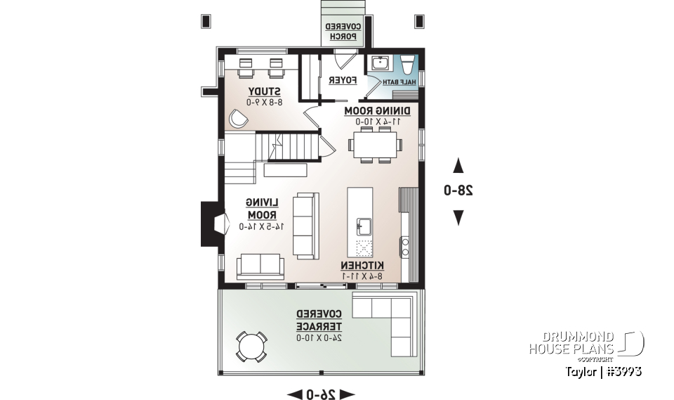 1st level - Modern cottage plan, 2-3 bedrooms, 2 large terraces, panoramic views, 2 fireplaces, large kitchen island - Taylor