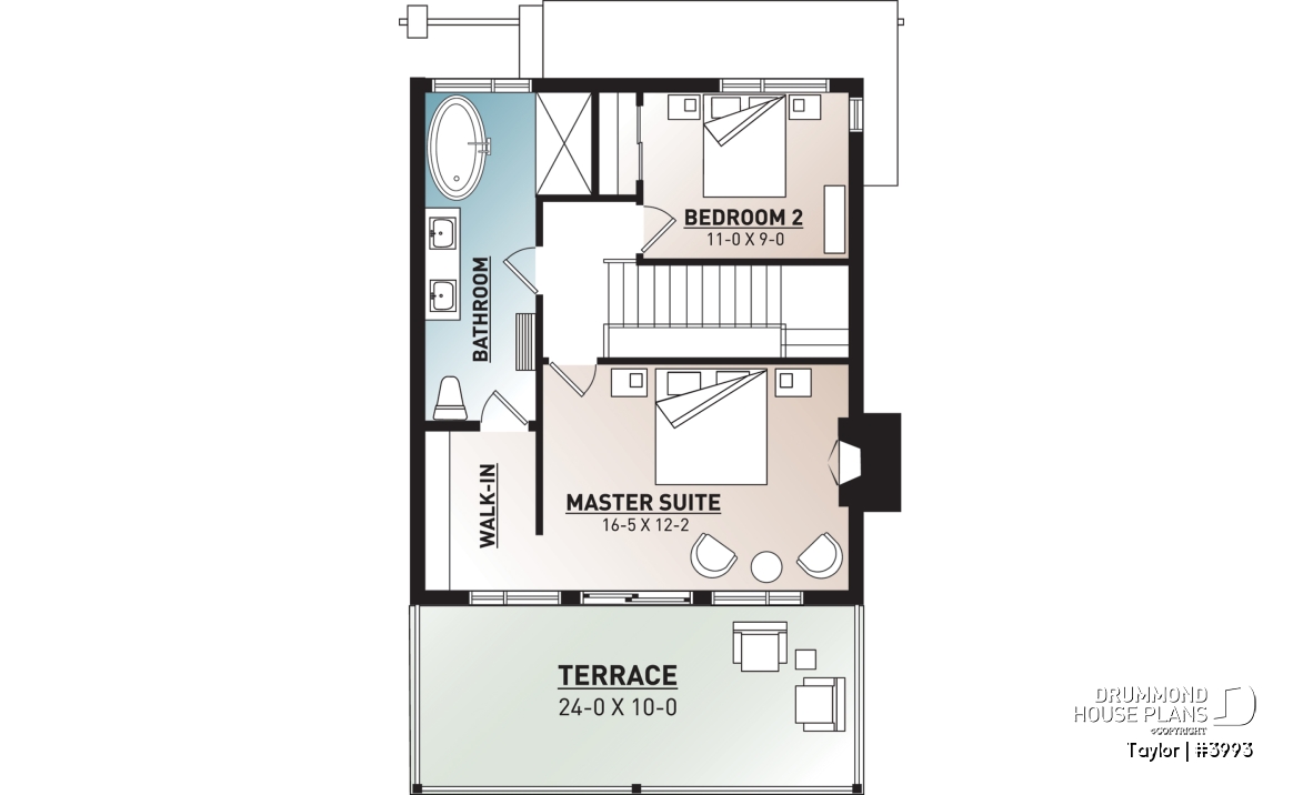 2nd level - Modern cottage plan, 2-3 bedrooms, 2 large terraces, panoramic views, 2 fireplaces, large kitchen island - Taylor