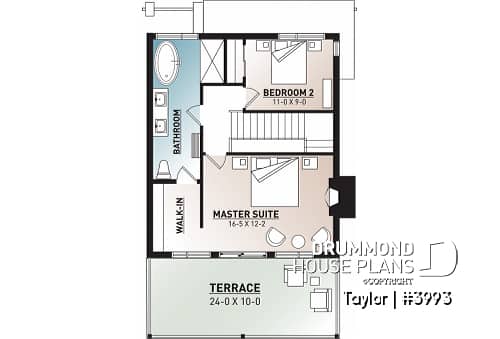 2nd level - Modern cottage plan, 2-3 bedrooms, 2 large terraces, panoramic views, 2 fireplaces, large kitchen island - Taylor