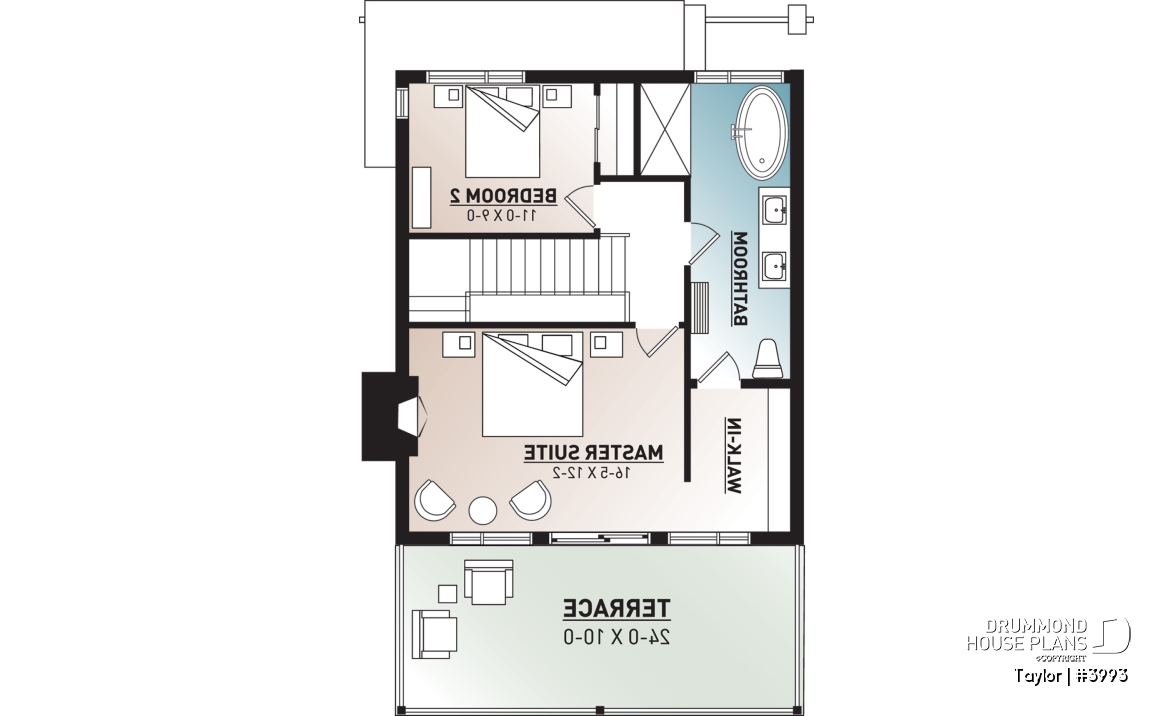 2nd level - Modern cottage plan, 2-3 bedrooms, 2 large terraces, panoramic views, 2 fireplaces, large kitchen island - Taylor
