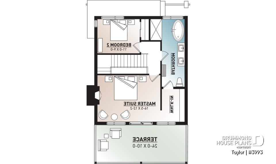 2nd level - Modern cottage plan, 2-3 bedrooms, 2 large terraces, panoramic views, 2 fireplaces, large kitchen island - Taylor