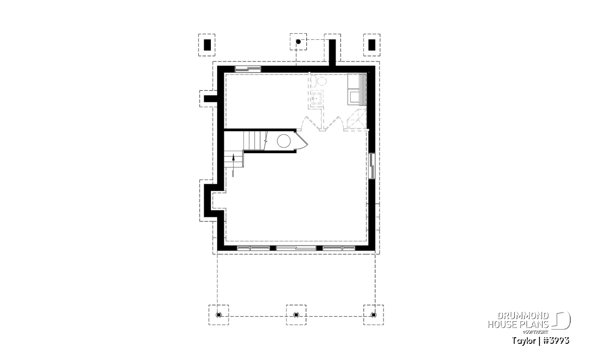 Basement - Modern cottage plan, 2-3 bedrooms, 2 large terraces, panoramic views, 2 fireplaces, large kitchen island - Taylor