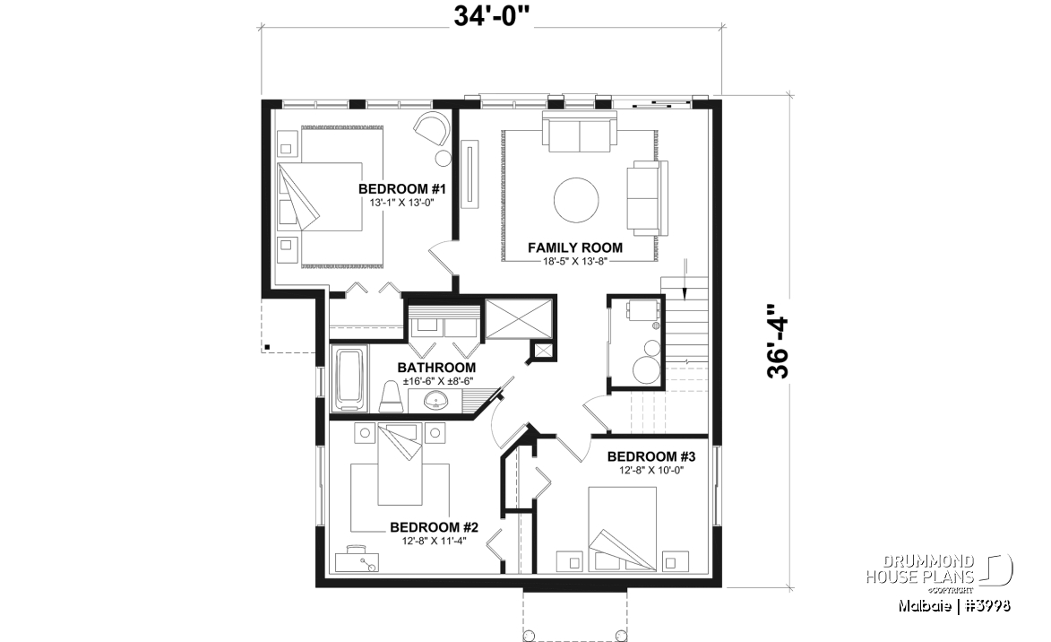 Basement - Ski or mountain cottage plan with walkout basement, large covered deck, 3  beds, 2 bathrooms, open  concept - Malbaie