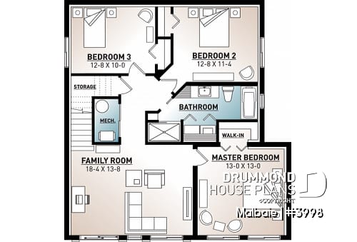 Basement - Ski or mountain cottage plan with walkout basement, large covered deck, 3  beds, 2 bathrooms, open  concept - Malbaie