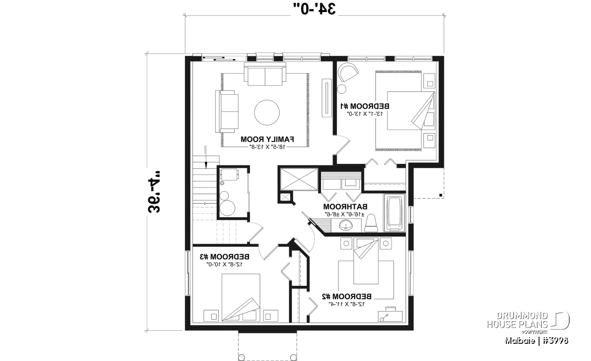 Basement - Ski or mountain cottage plan with walkout basement, large covered deck, 3  beds, 2 bathrooms, open  concept - Malbaie