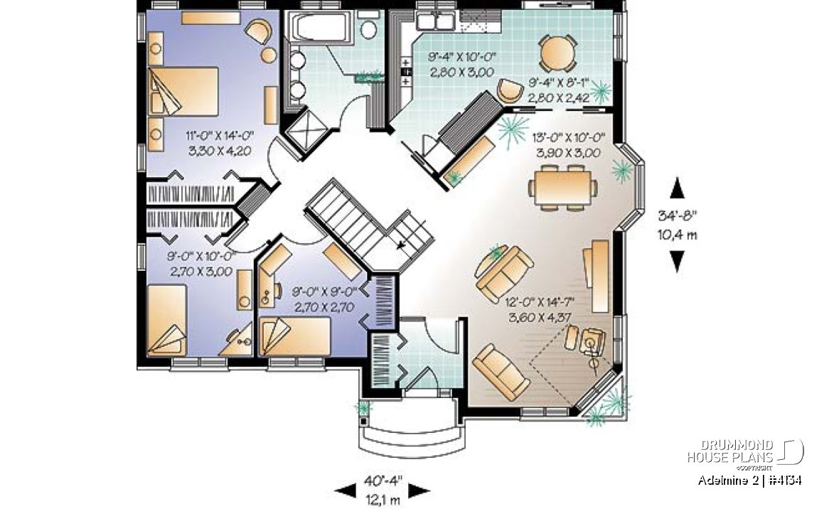 1st level - Modern ranch style house plan with 3 bedrooms and lots of natural light - Adelmine 2