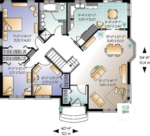 1st level - Modern ranch style house plan with 3 bedrooms and lots of natural light - Adelmine 2