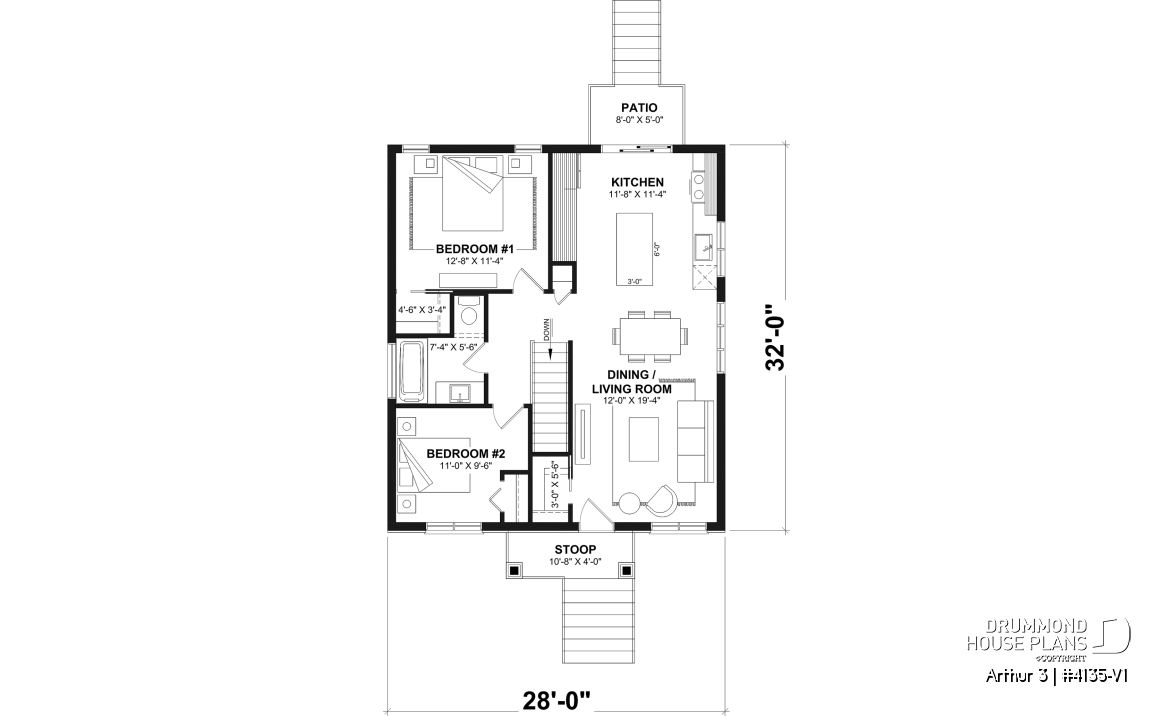 1st level - Affordable House Plan, Modern Farmhouse, Up to 5 Bedrooms, Unfinished Basement, Open Concept - Arthur 3